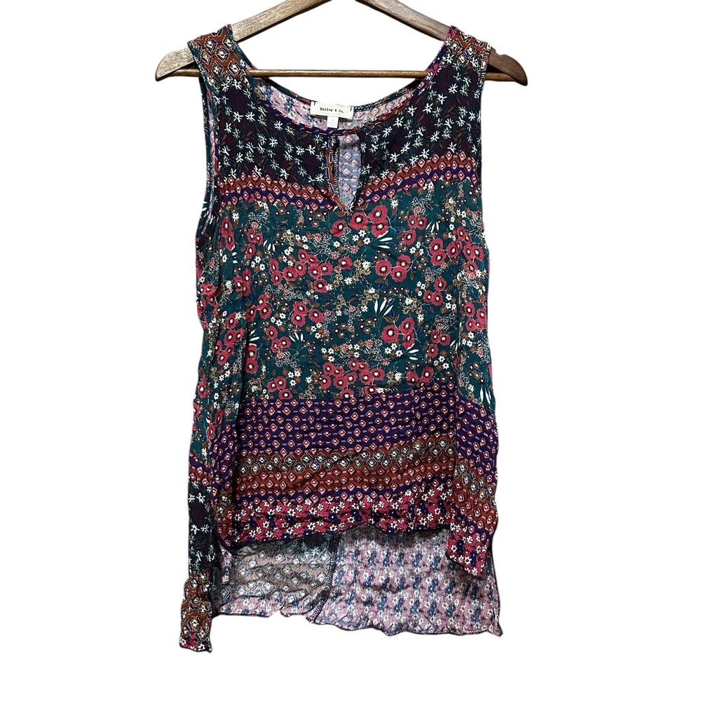 Hailey &‎ Co. Floral Sleeveless Top Keyhole Hi-Lo Hem Blouse Womens L